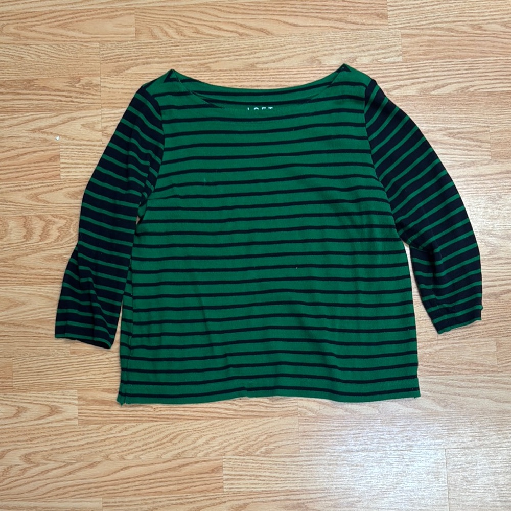 LOFT Emerald and Navy Striped Tee